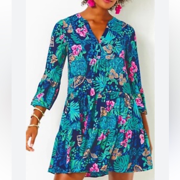 Lilly Pulitzer Gabriel Swing Dress Low Tide Navy Life Of The Party - Picture 1 of 3
